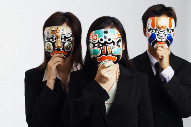 Chinese business people wearing masks